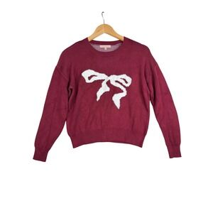 Evolutionary Bow Print Crewneck Sweater size Medium Maroon Red/Pink‎
